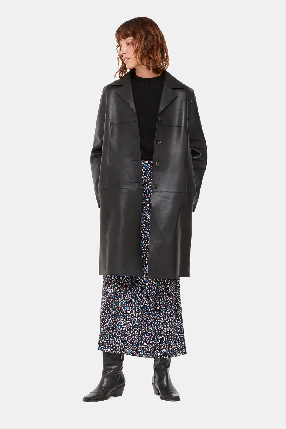 Black Painted Garden Bias Cut Skirt