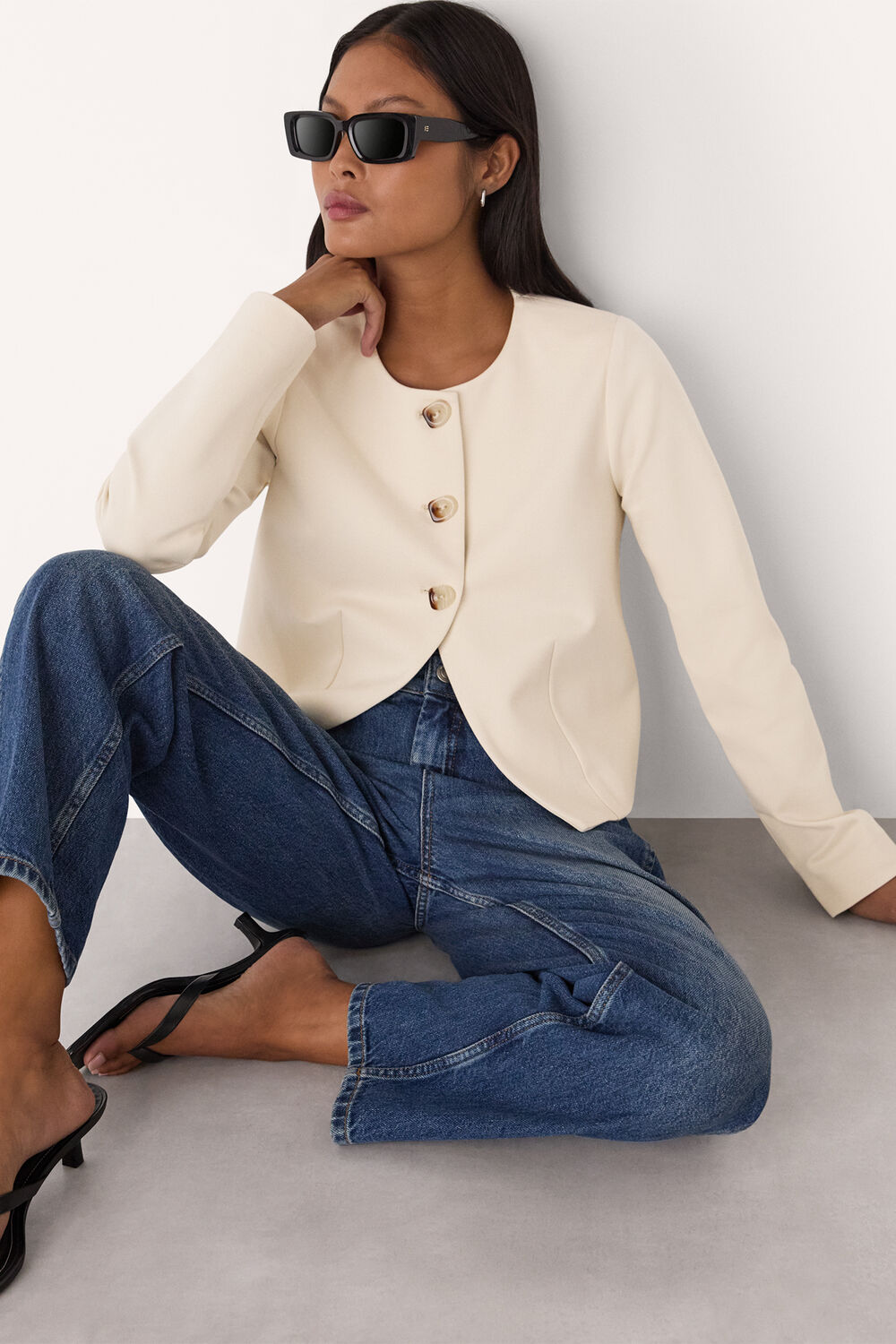 Ivory Petite Anne Ponte Button Jacket