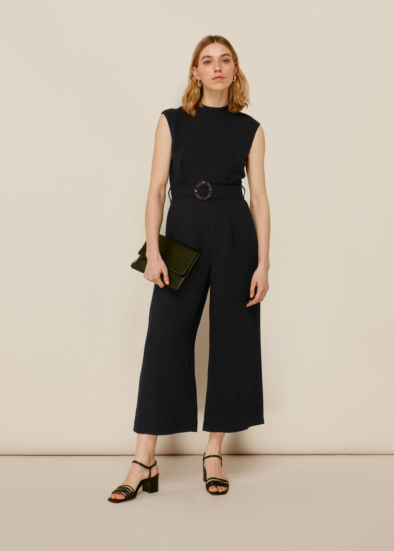 Black Penny Belted Jumpsuit | WHISTLES |