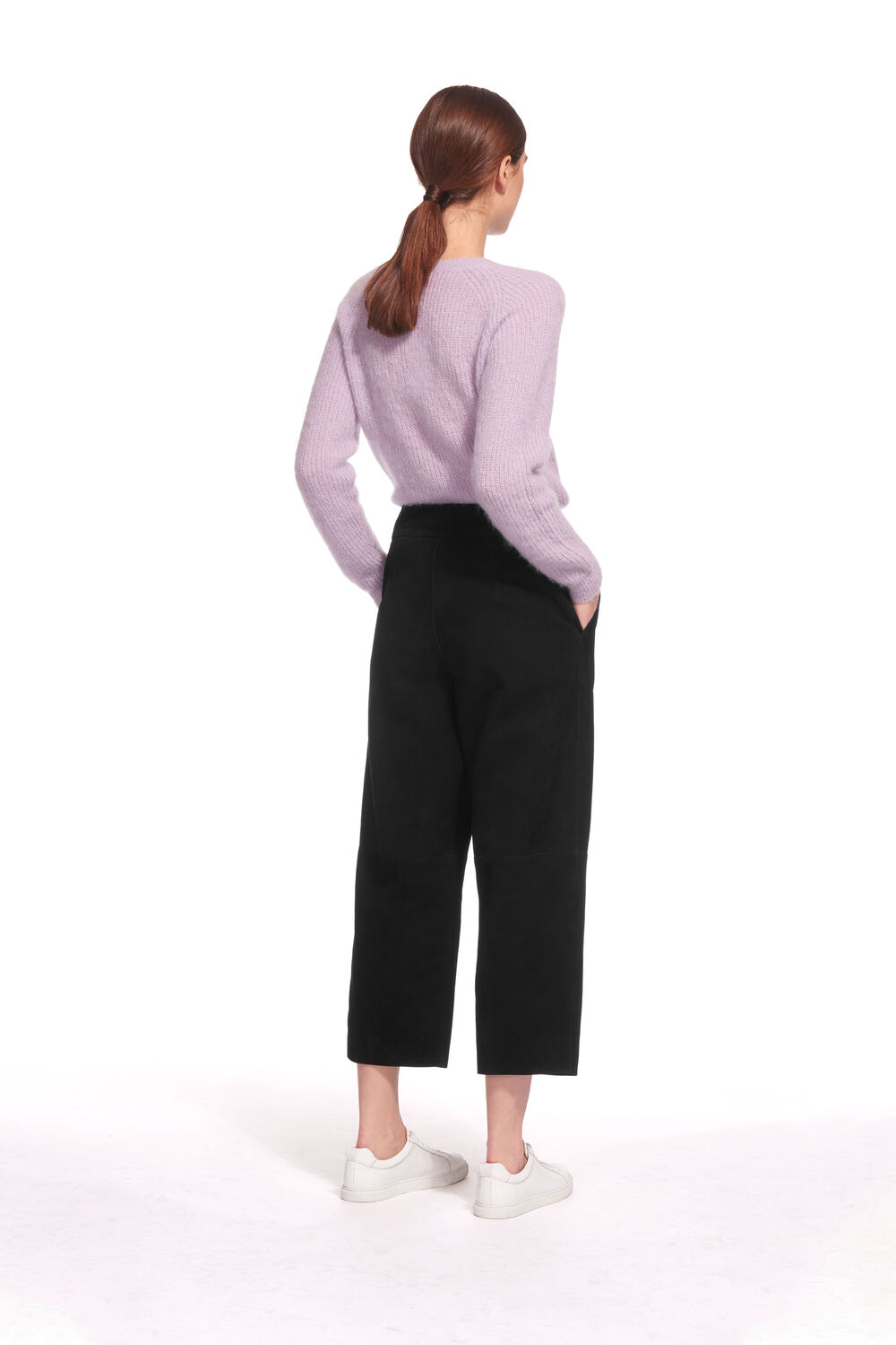 Suede Crop Wide Leg Trouser Black