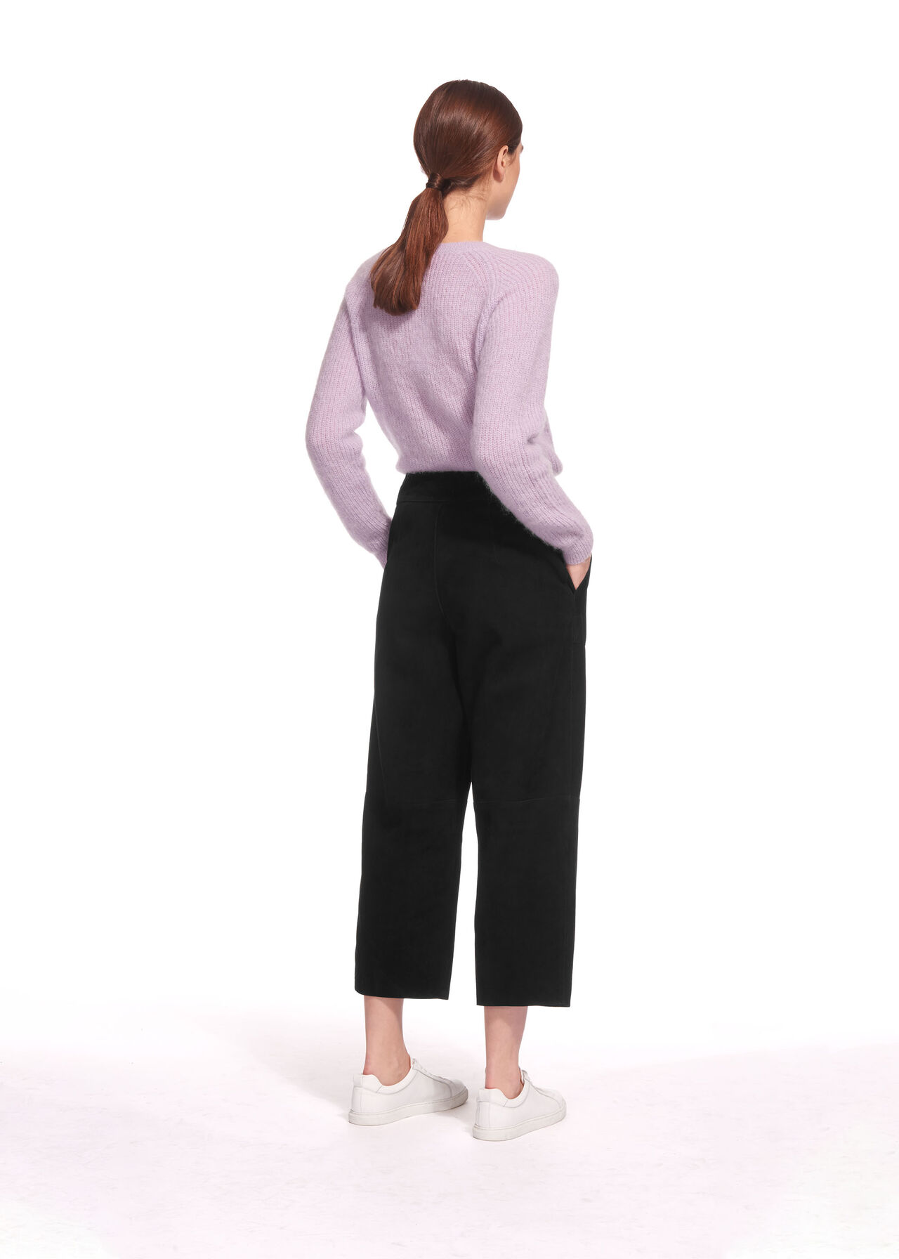 Suede Crop Wide Leg Trouser Black