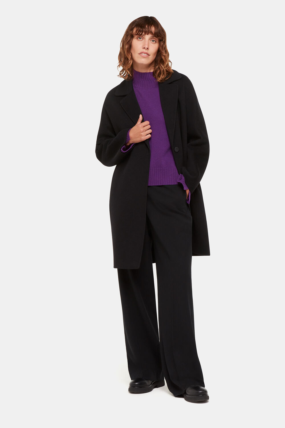 Wool Double Trim Funnel Neck