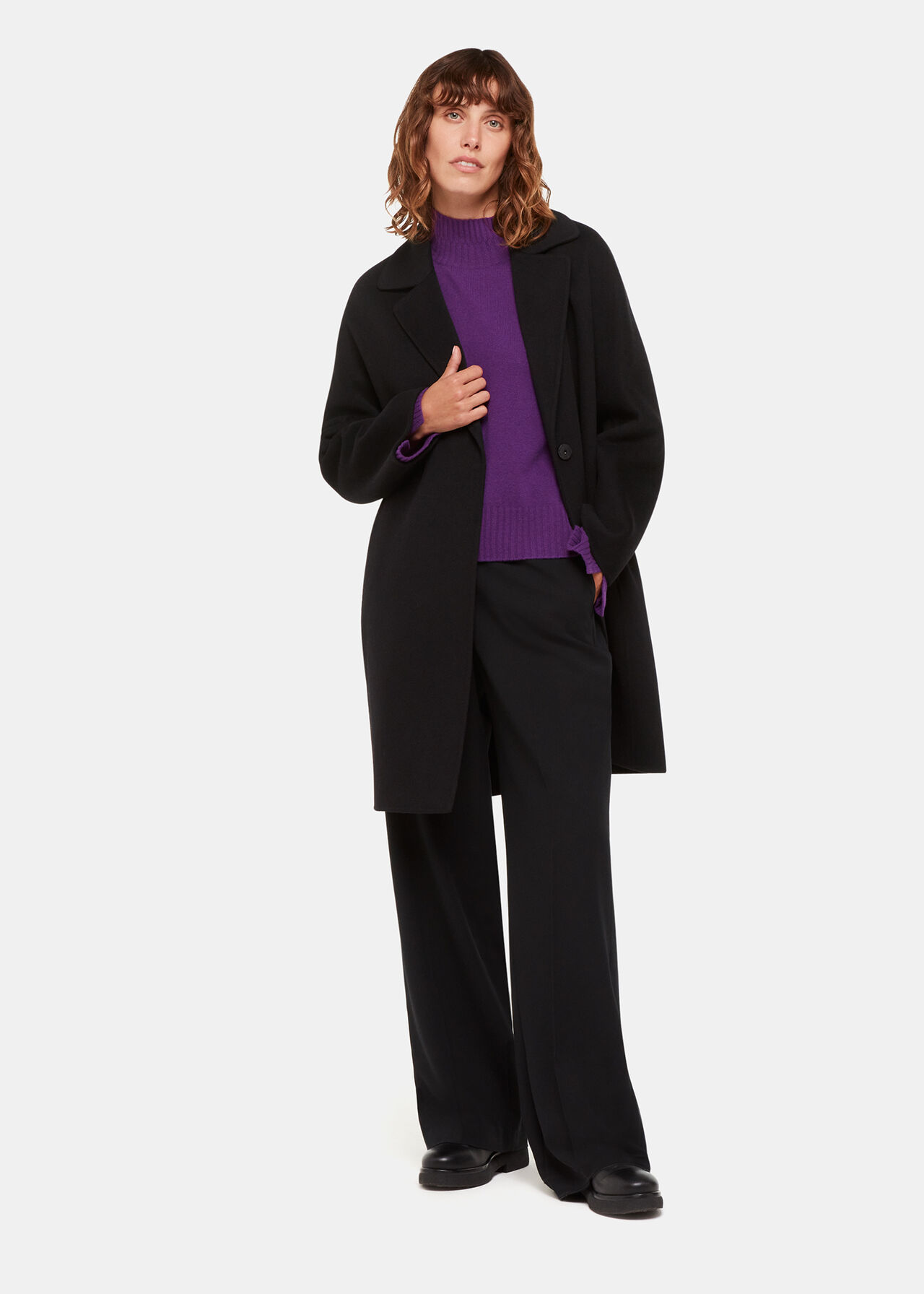 Wool Double Trim Funnel Neck