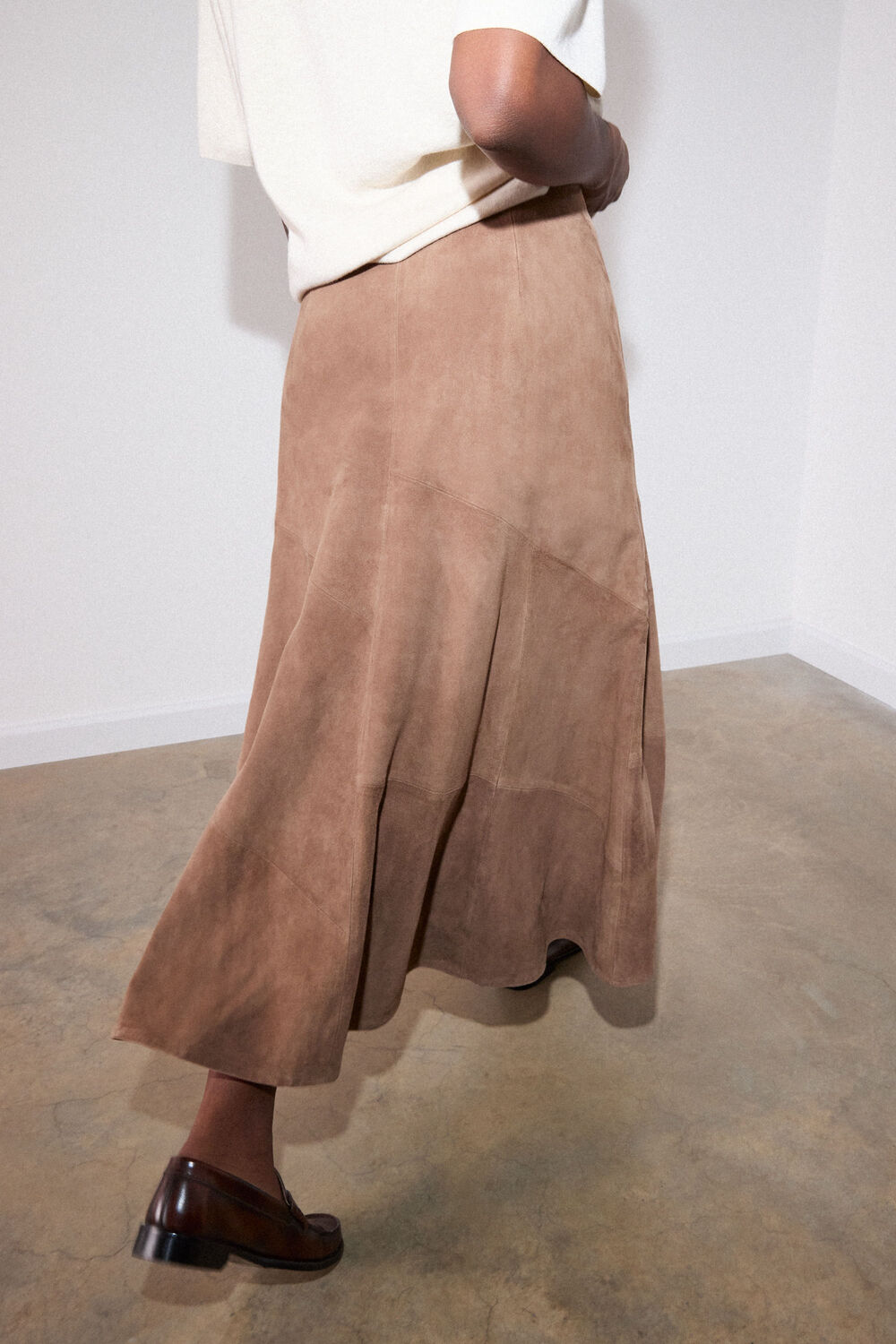 Taupe Zig Zag Panel Suede Skirt