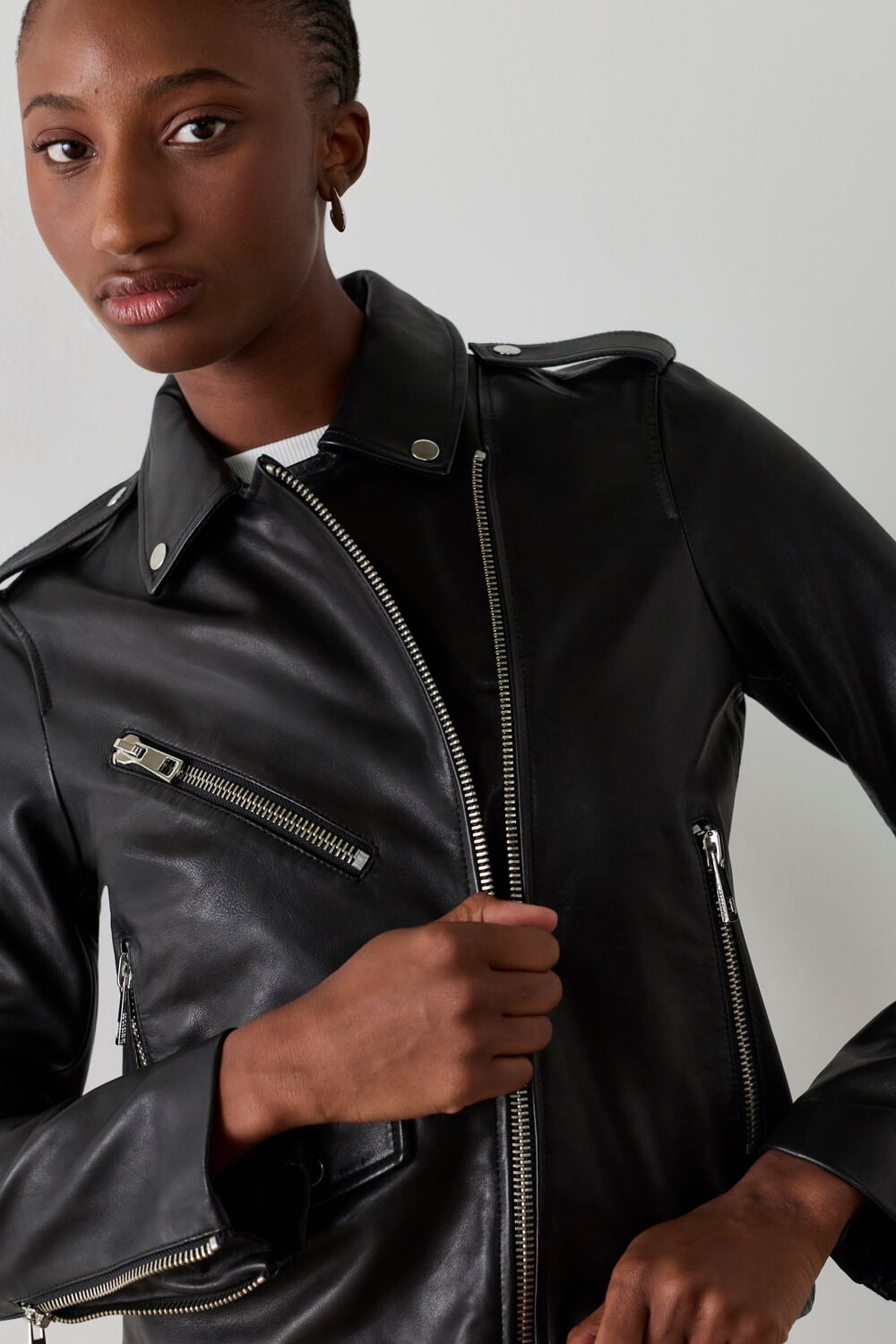 Black Agnes Pocket Leather Jacket