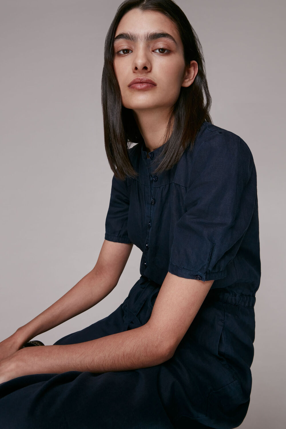 Button Front Linen Jumpsuit