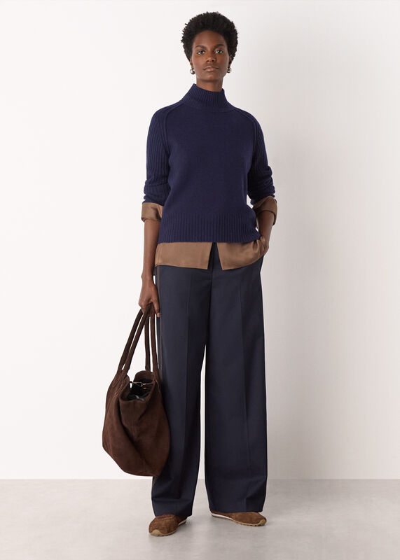Navy Wool Funnel Neck Knit
