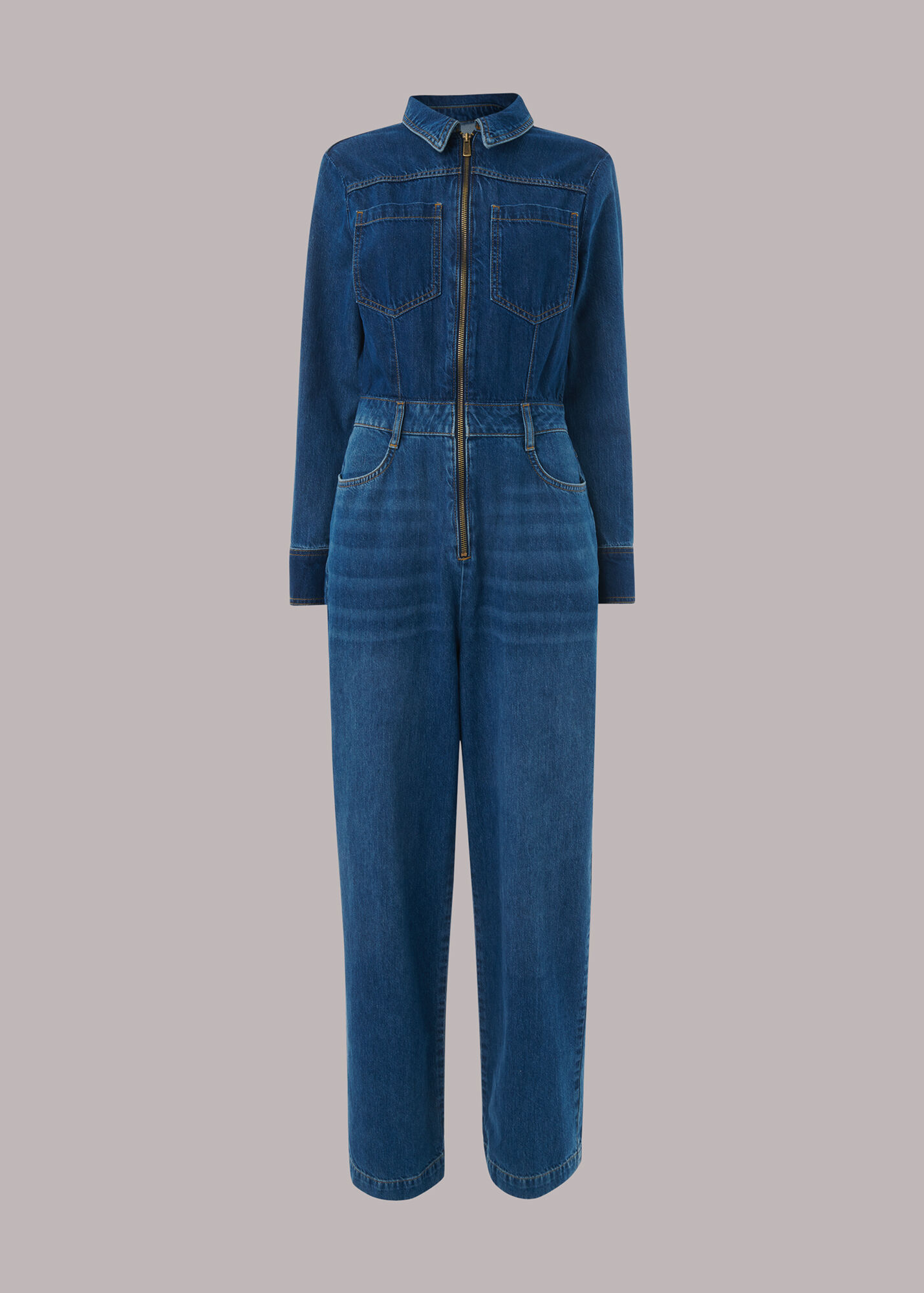 Denim Elliot Patchwork Boilersuit WHISTLES Whistles UK