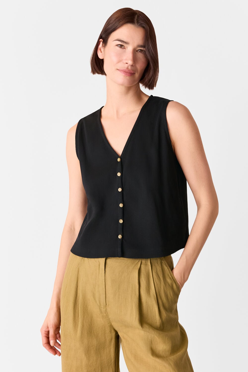 Black Button Rib Tank