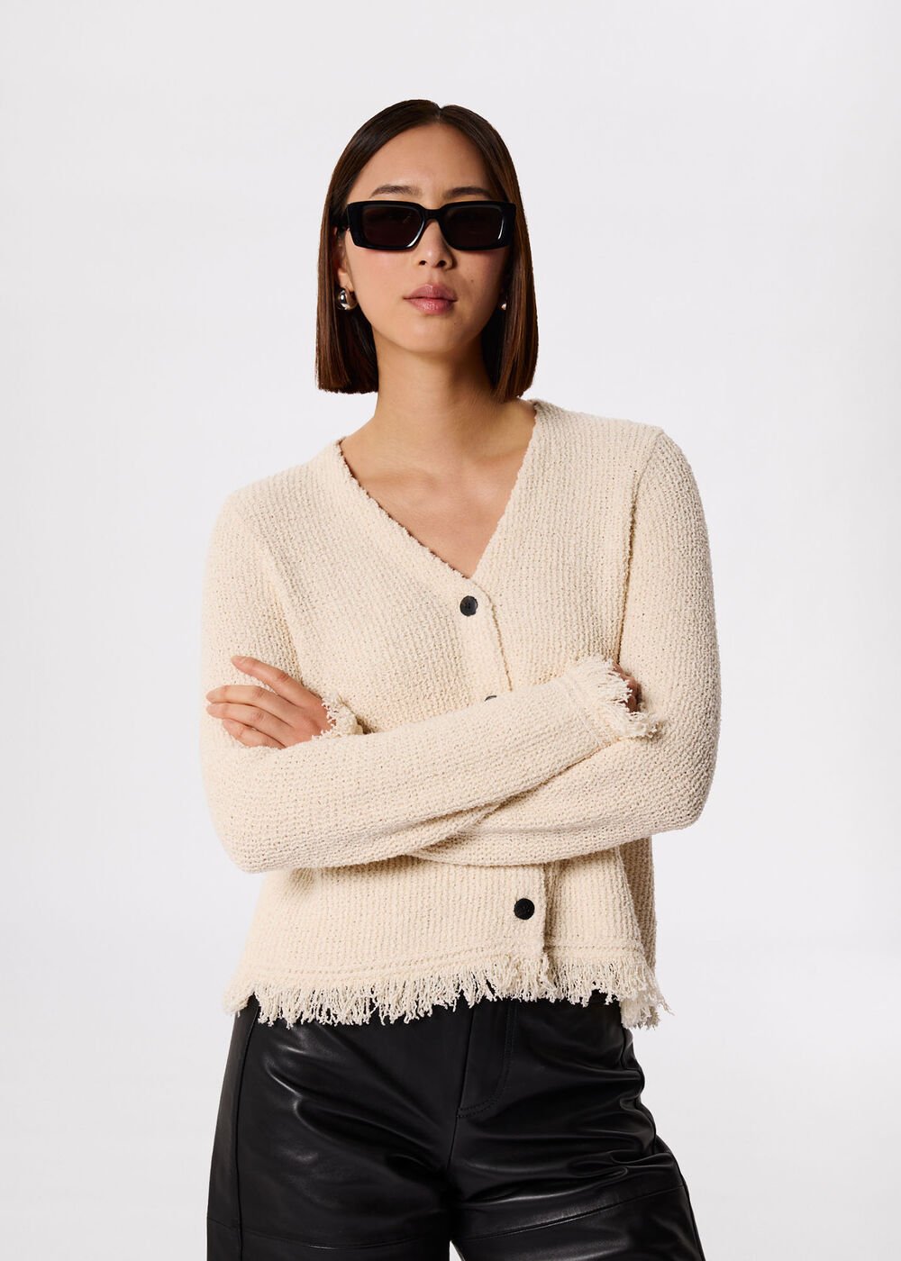 Cotton Boucle Fringe Cardigan