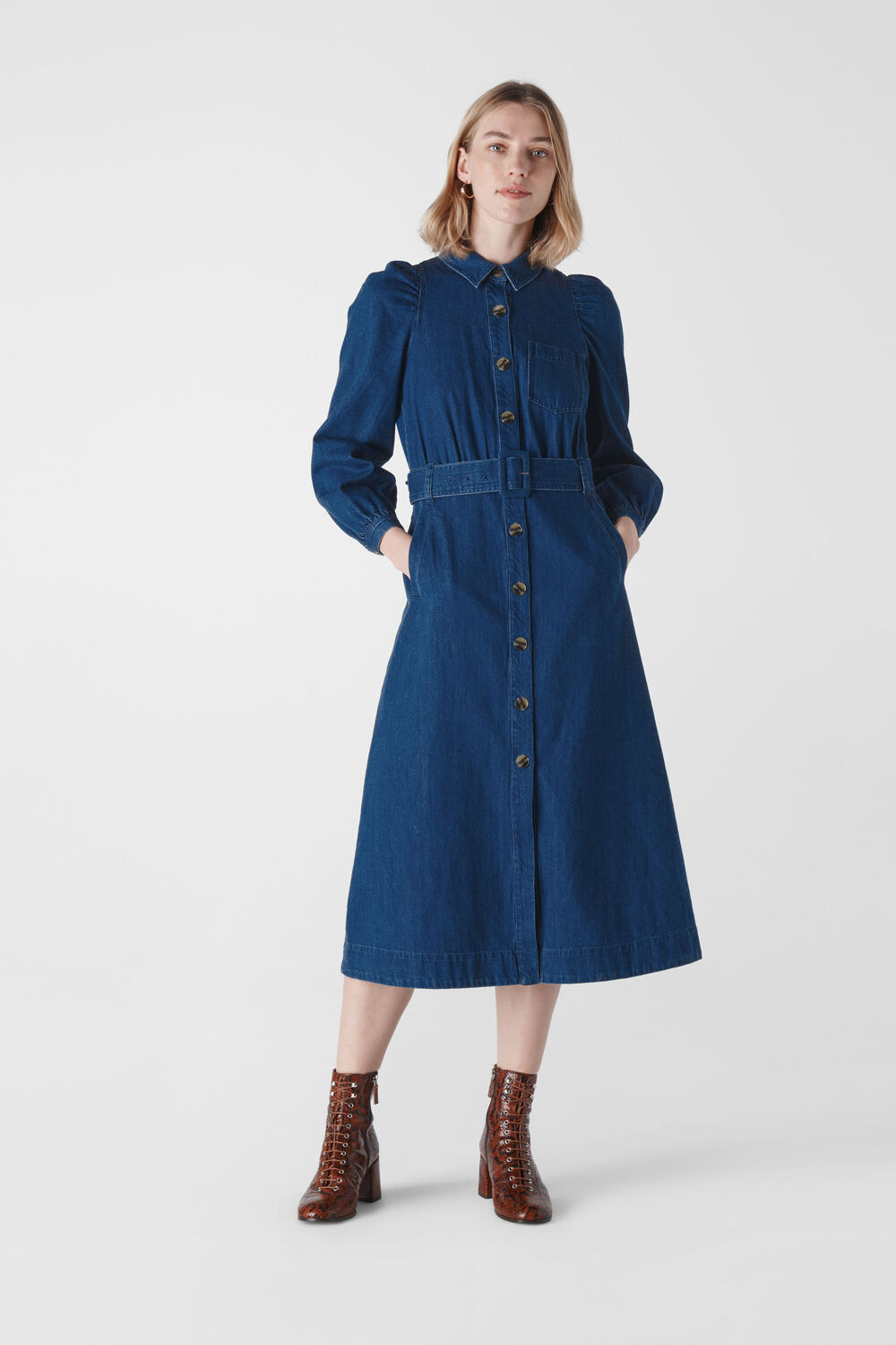 Denim Belted Midi Dress Denim
