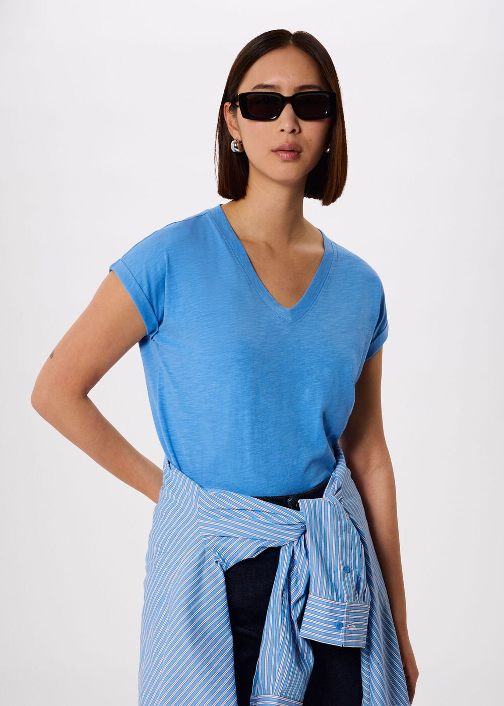 Willa V-Neck Cap Sleeve Tee