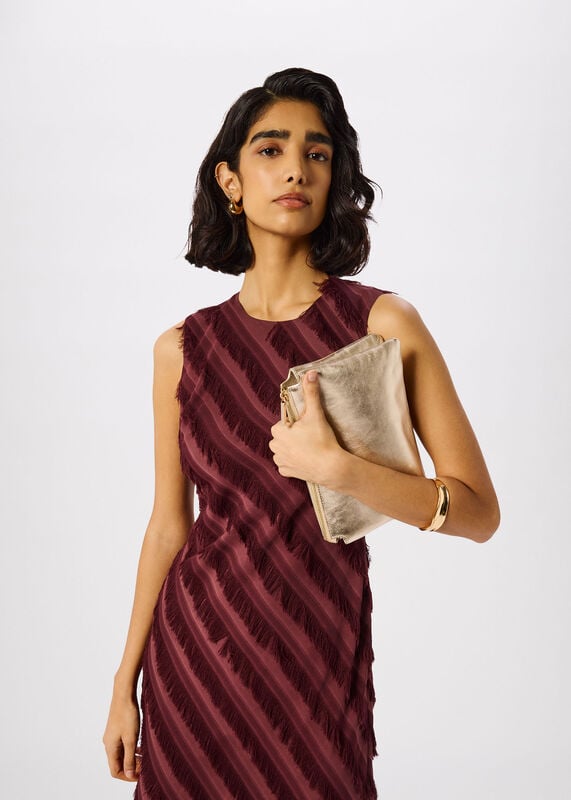 Brown Diagonal Fringe Textured Dress