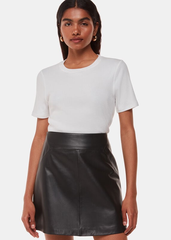 Black Petite Leather A Line Skirt