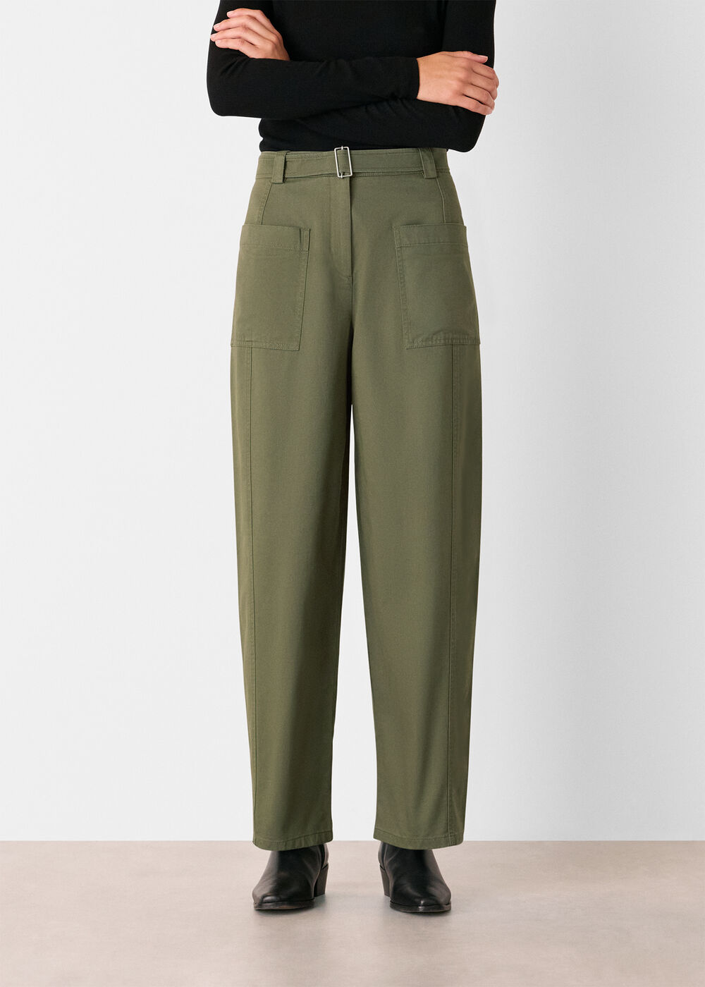 Belted Cotton Barrel Trouser