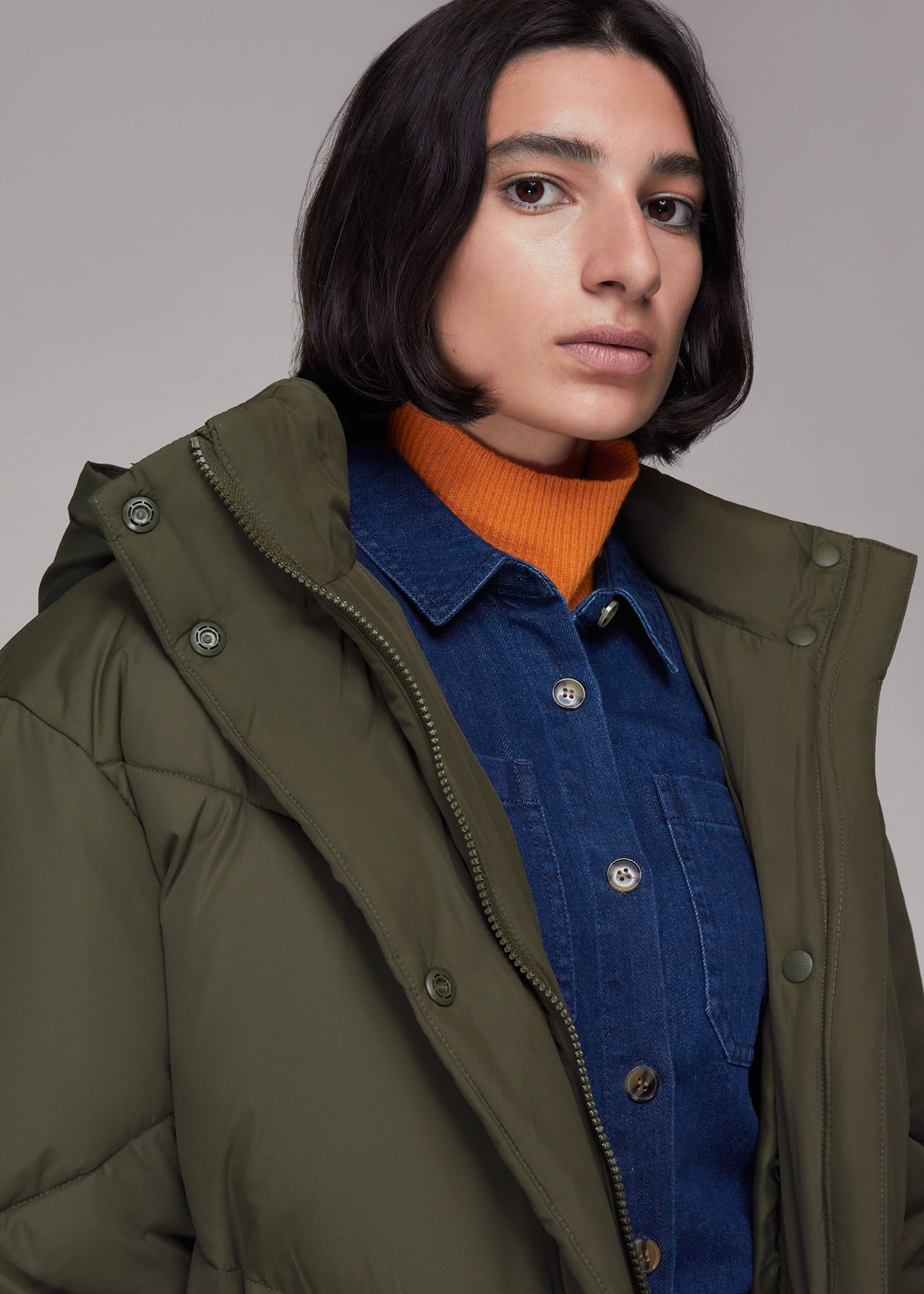 Whistles check discount longline puffer coat