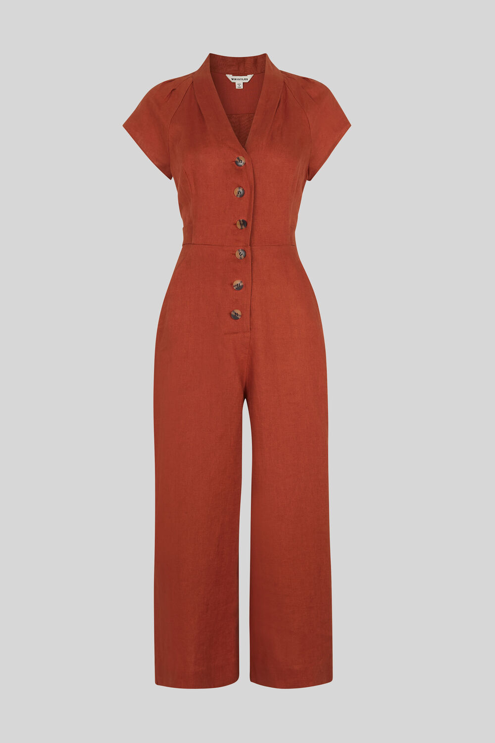 Sana Linen Button Jumpsuit Rust