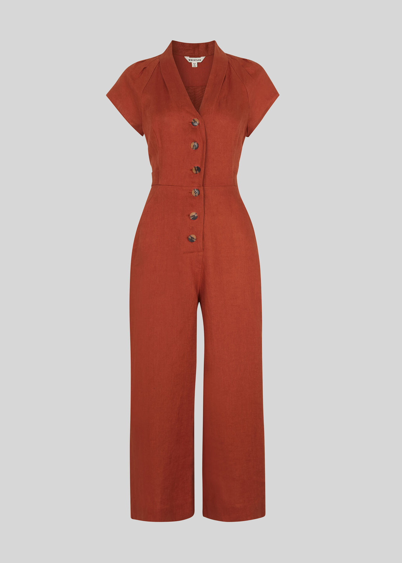 Sana Linen Button Jumpsuit Rust