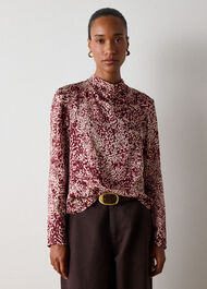 Feathered Animal Satin Blouse