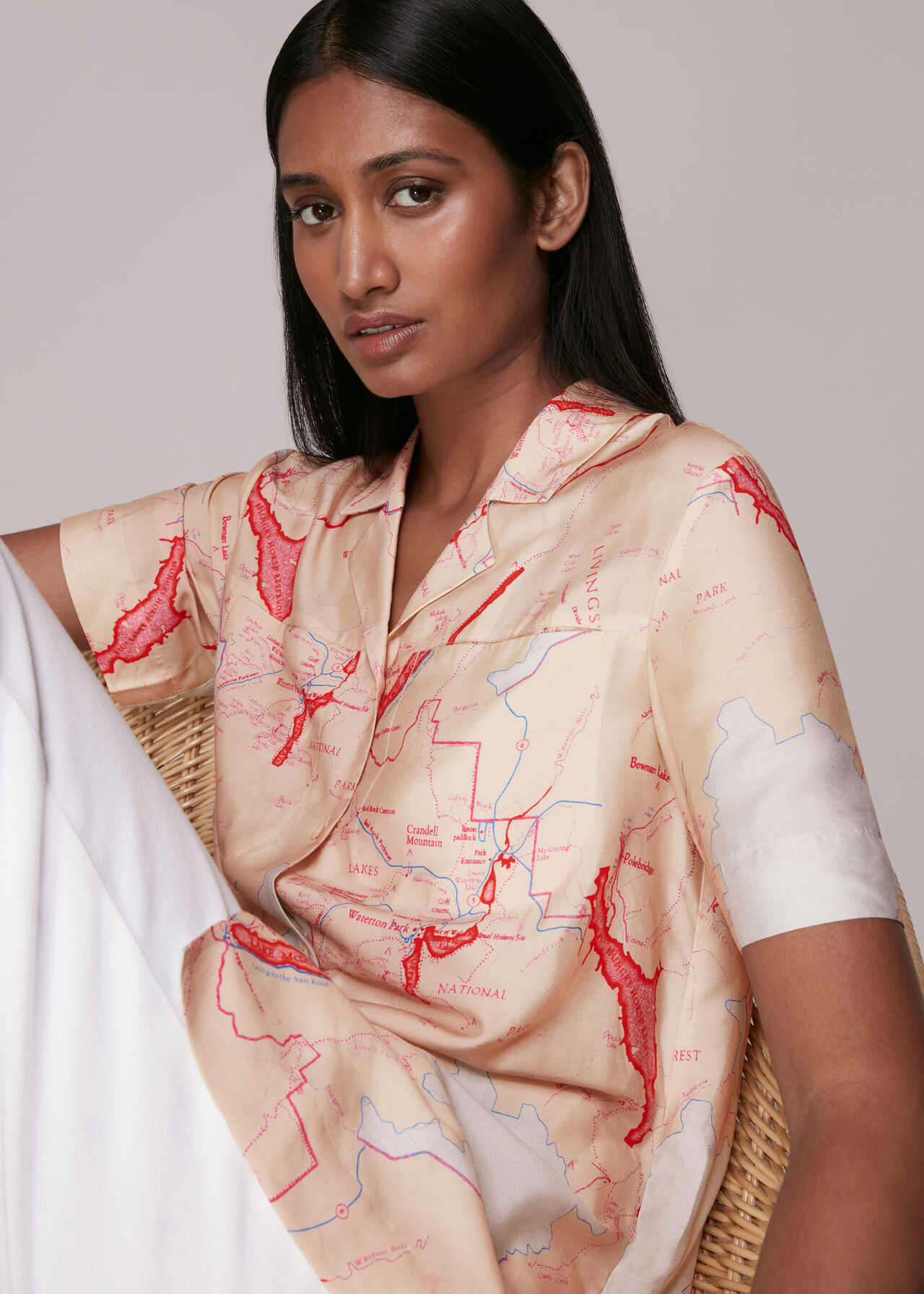 Map Print Silk Mix Shirt