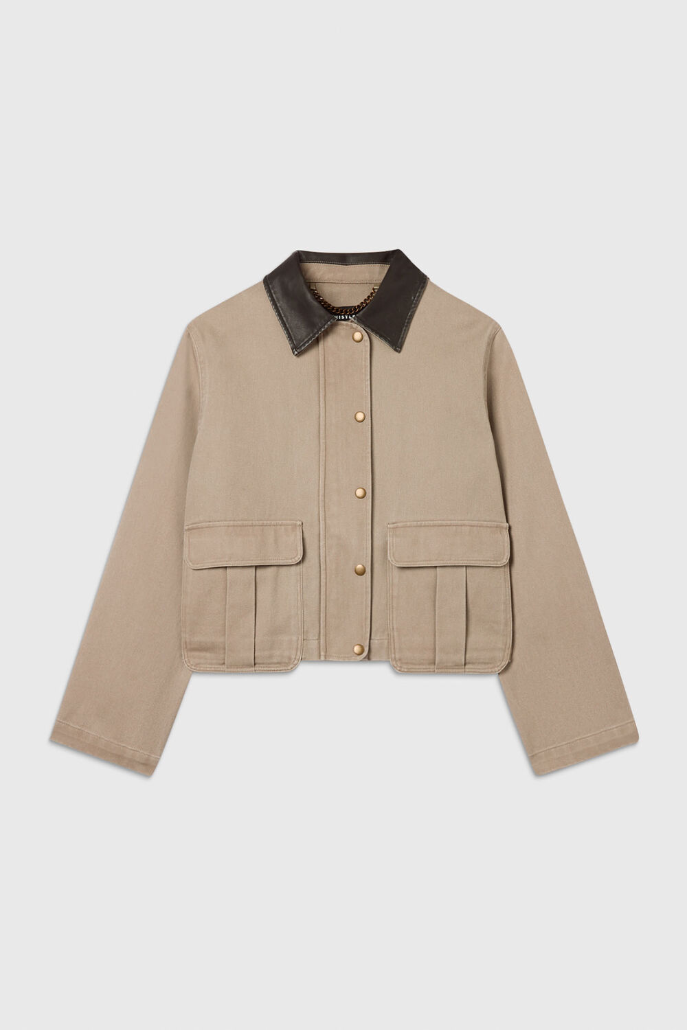 Taupe Casual Contrast Collar Jacket
