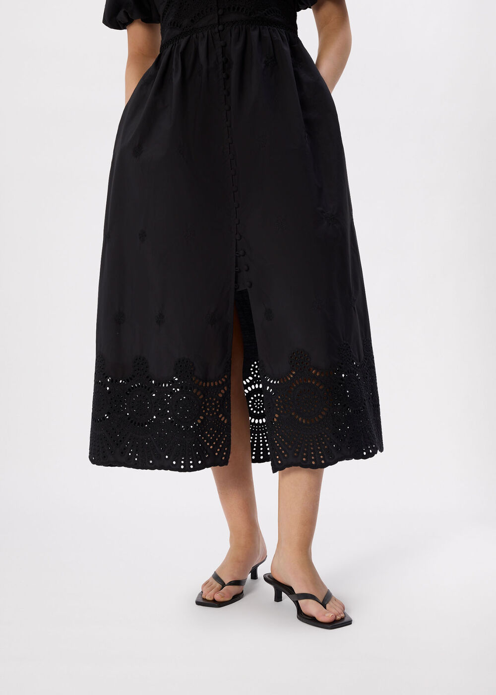 Cotton Broderie V Neck Dress