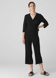 Rib Detail Knit Culottes Black