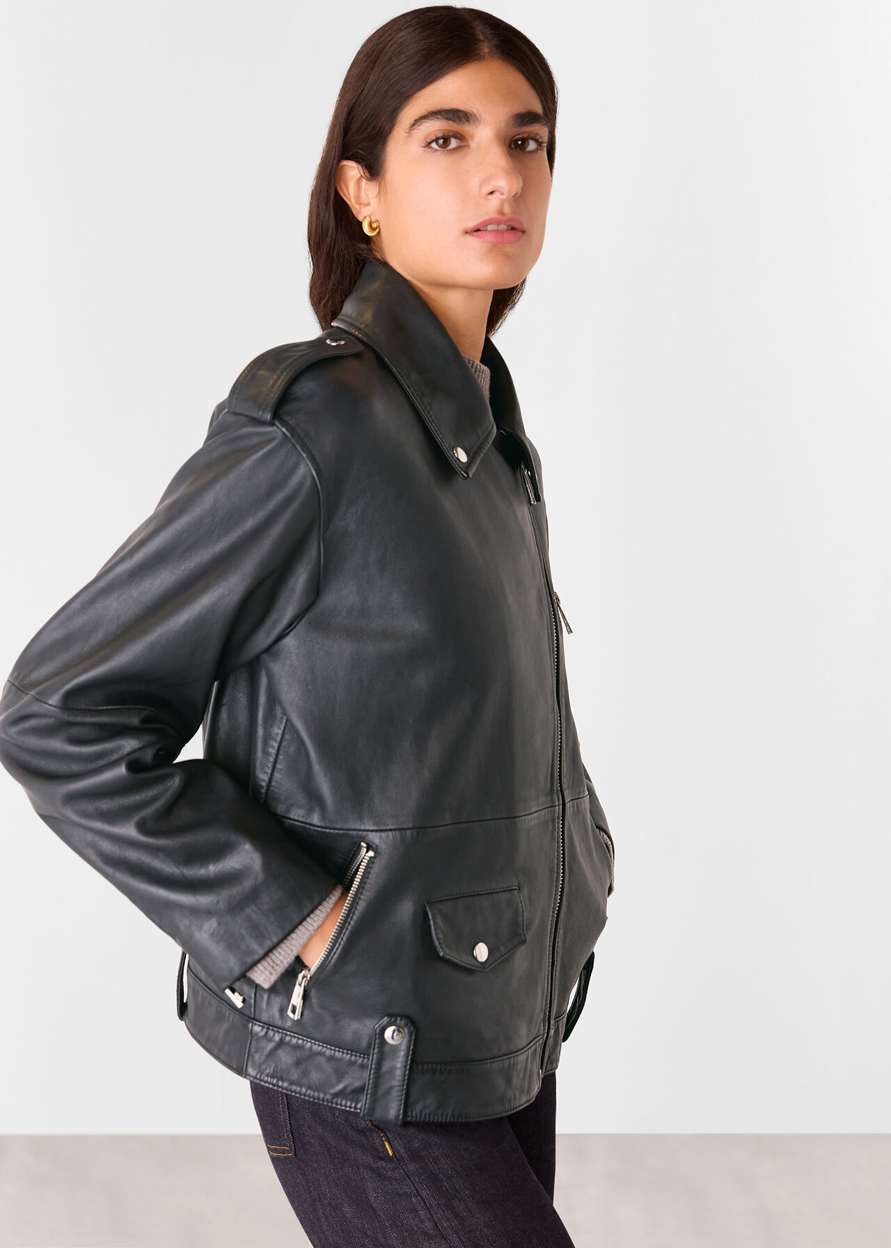 Freja Leather Biker Jacket
