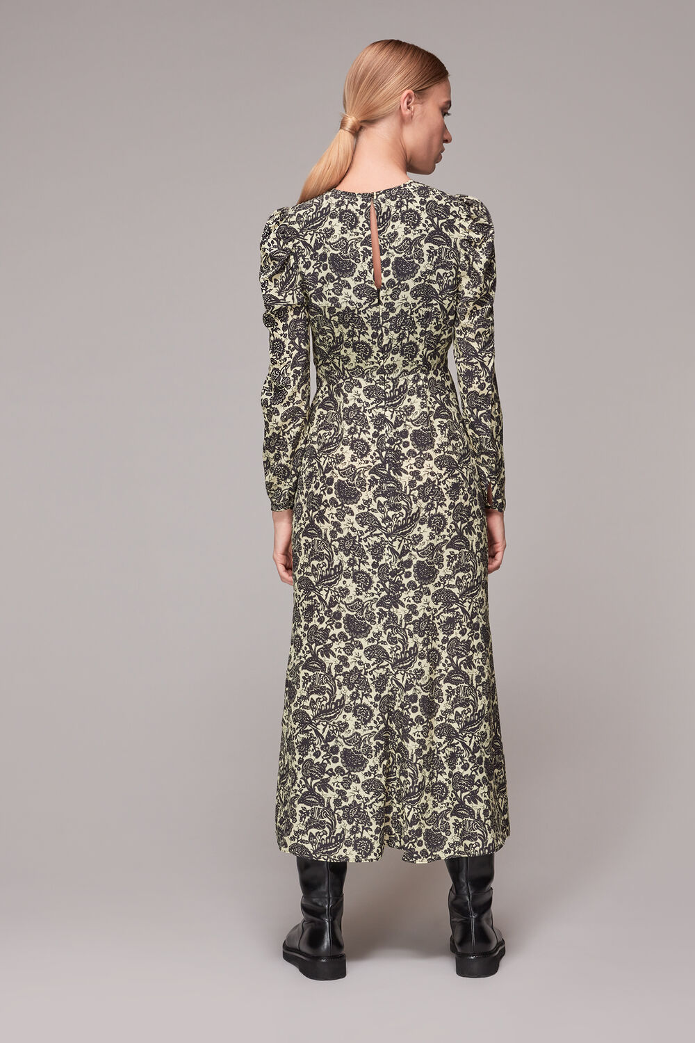 Folk Floral Silk Ruched Dress