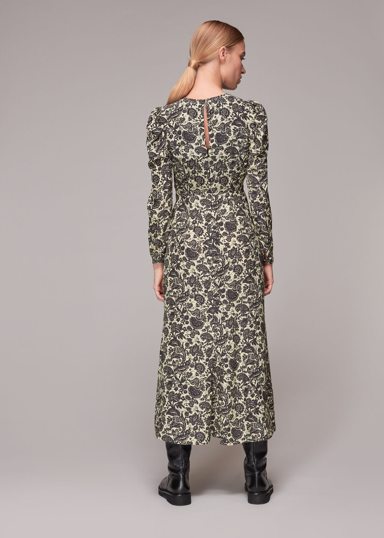 Folk Floral Silk Ruched Dress