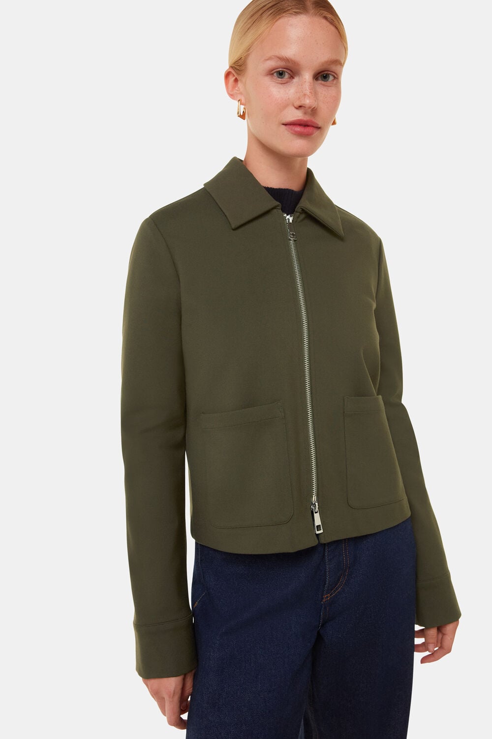 Khaki Marla Ponte Zip Through Jacket