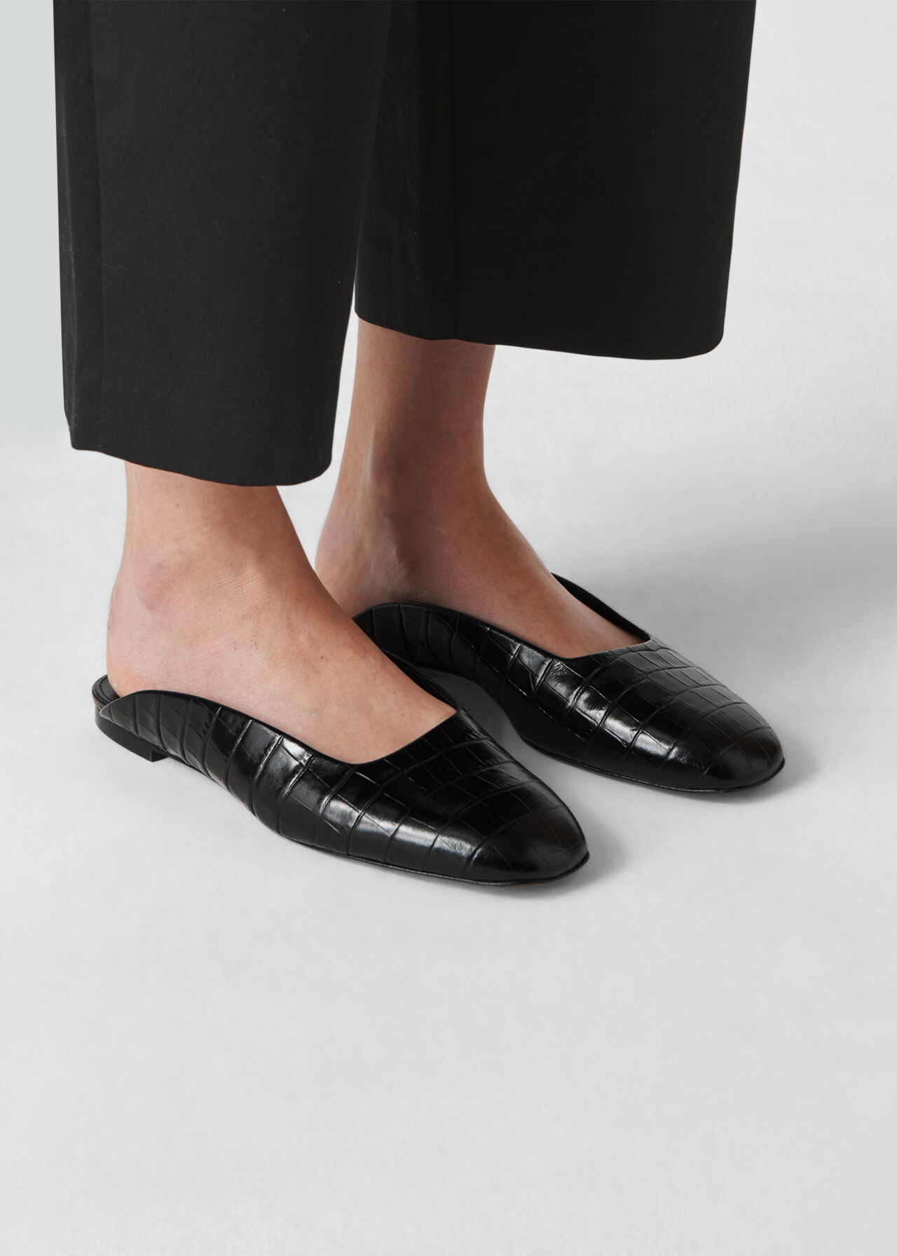 Netley Croc Slip On Mule Black