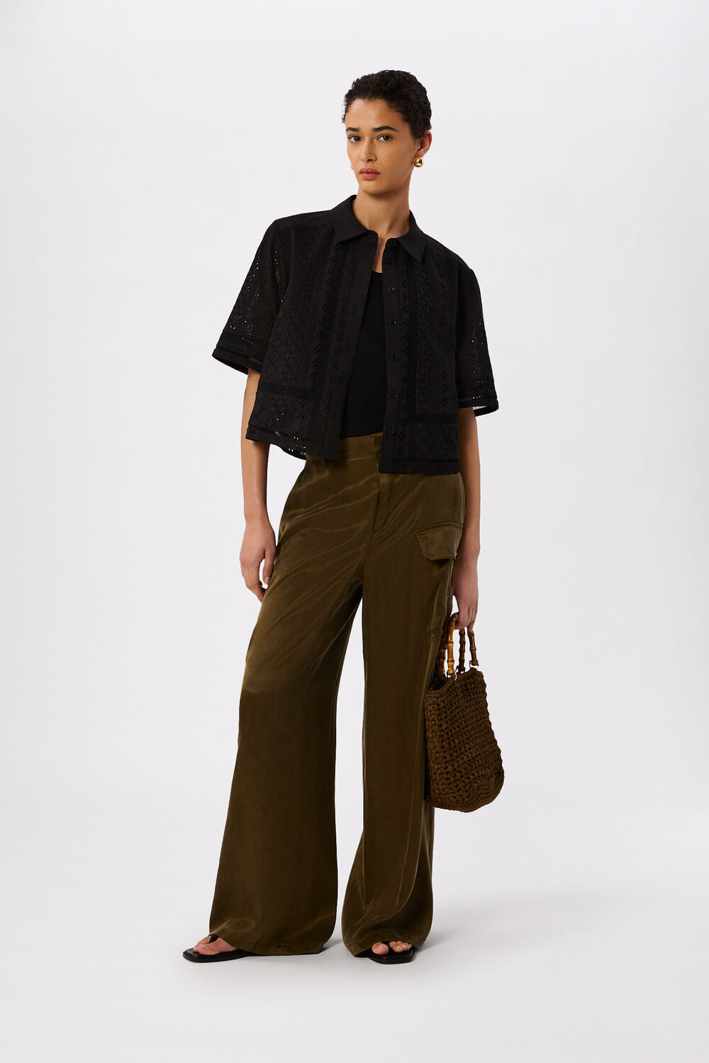 Black Broderie Cotton Shirt