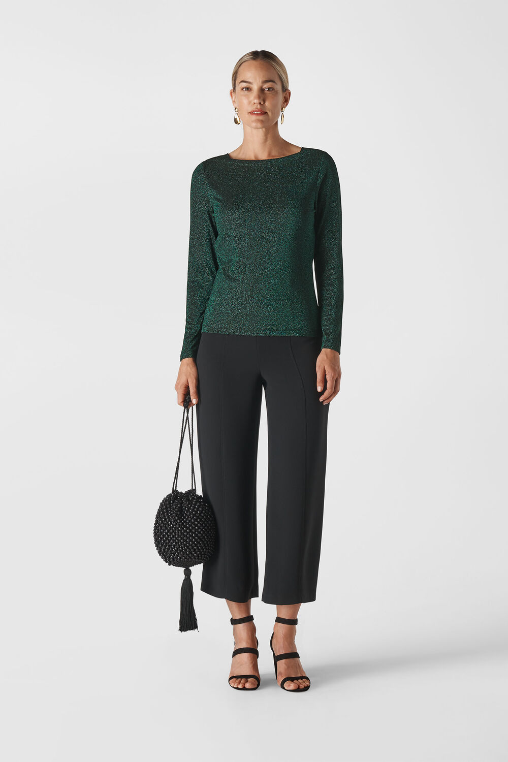 Straight Neck Sparkle Top Dark Green