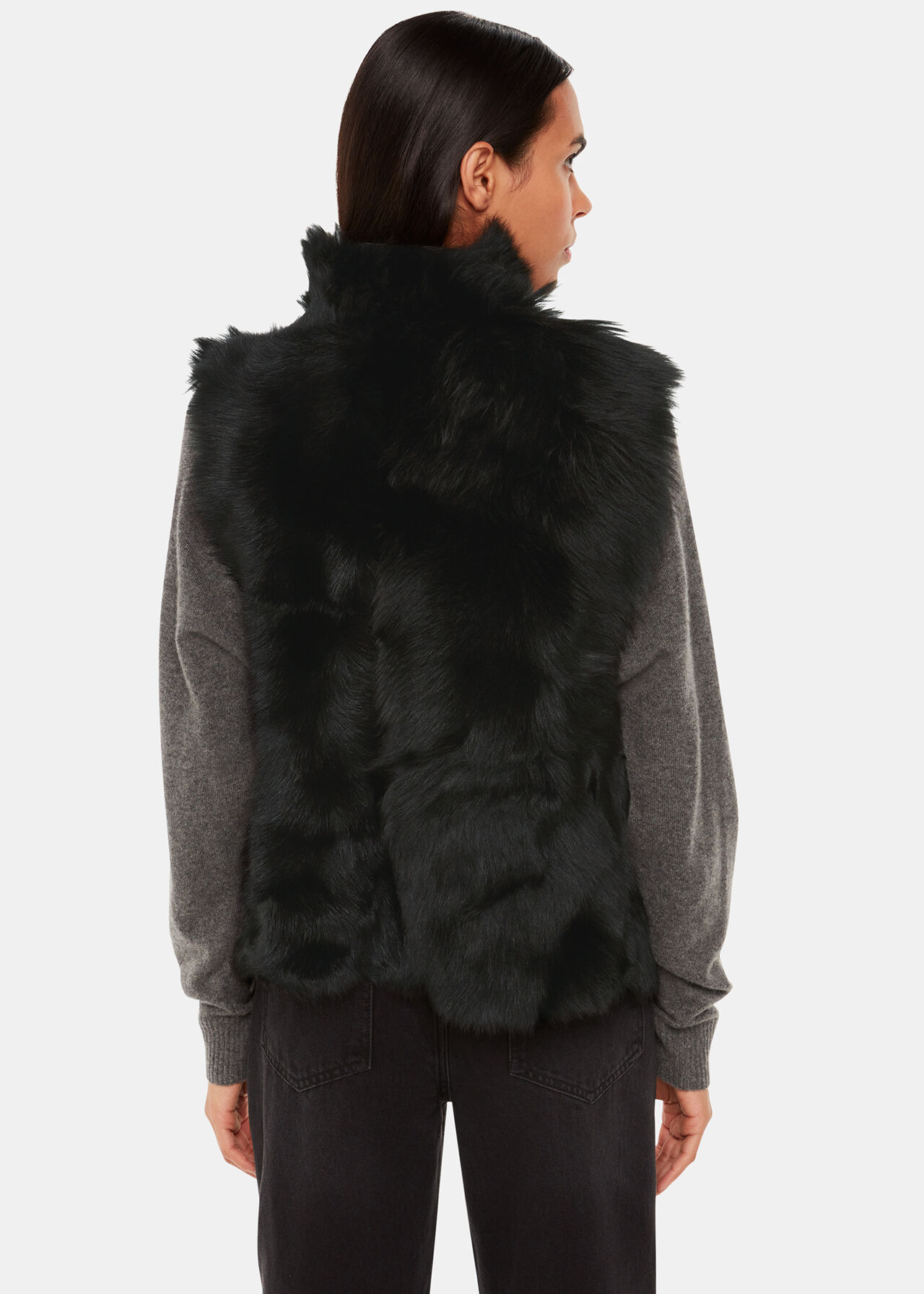 Black Short Toscana Sheepskin Gilet WHISTLES