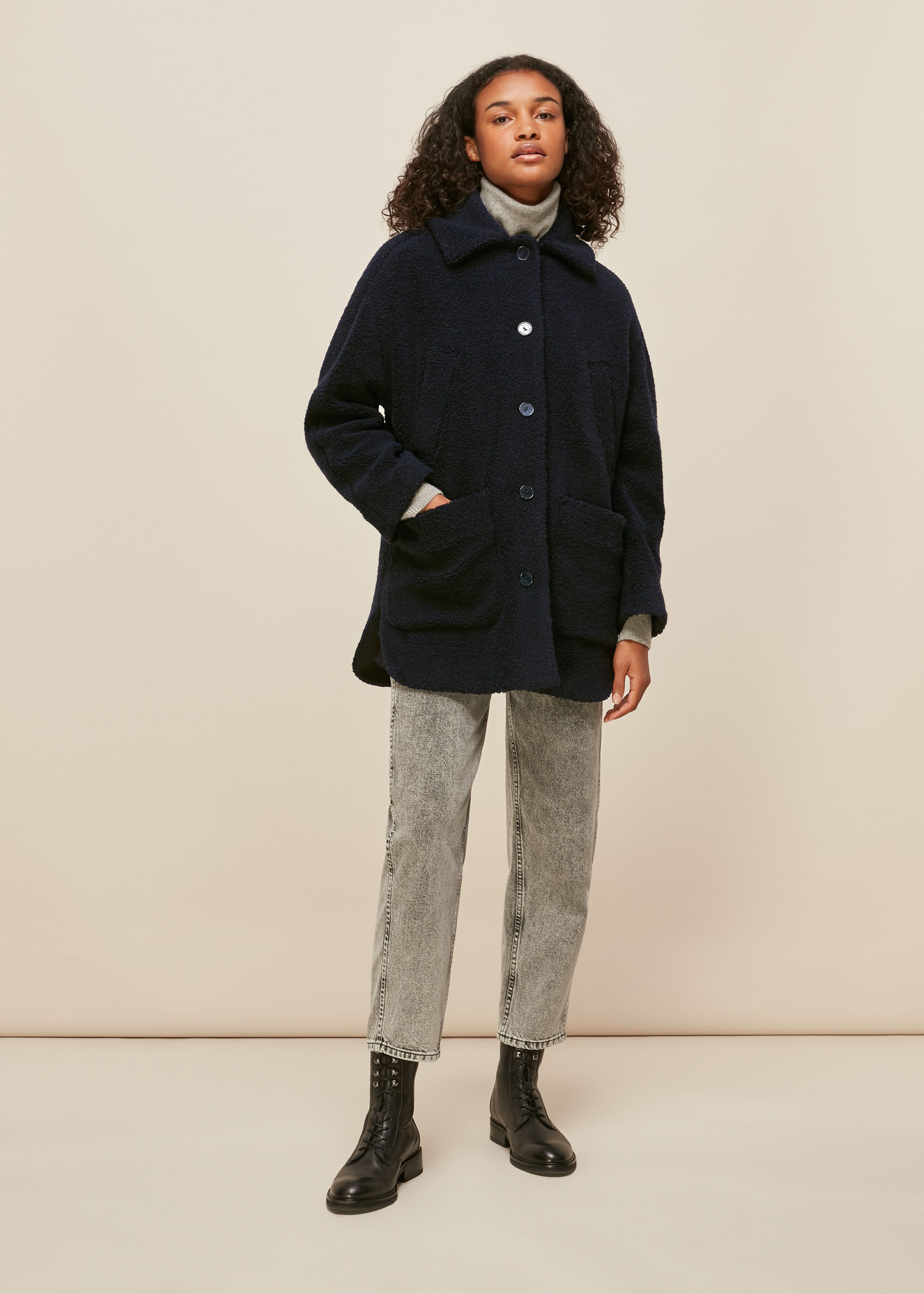 Navy teddy jacket store
