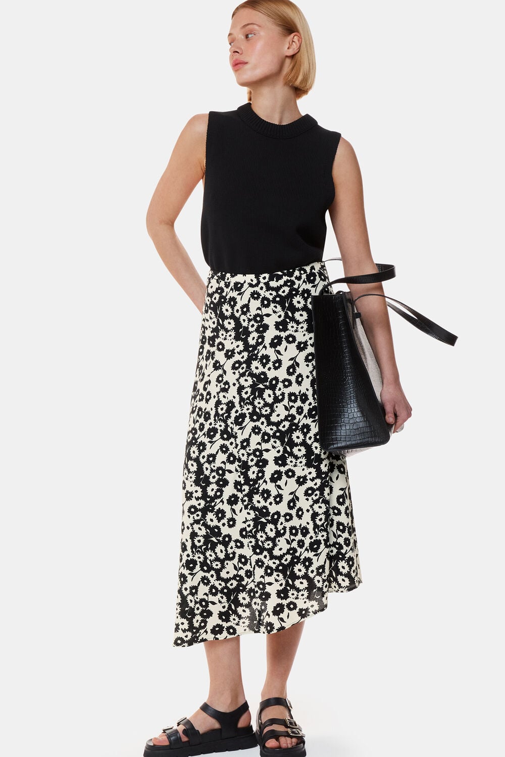 Black and White Riley Floral Print Skirt