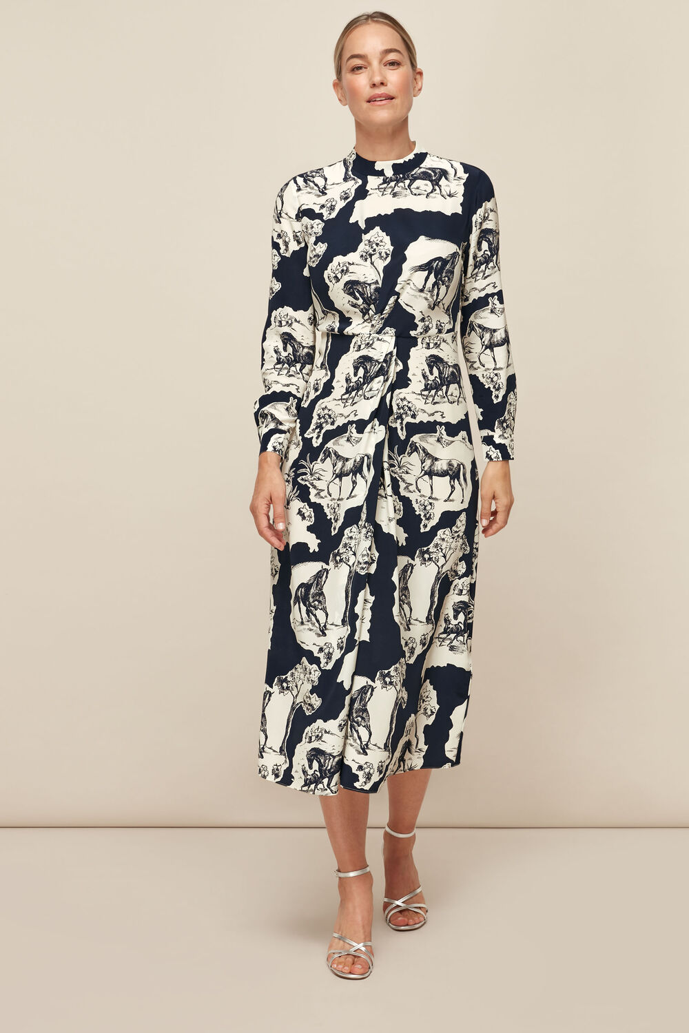 Blue Stallion Print Silk Dress