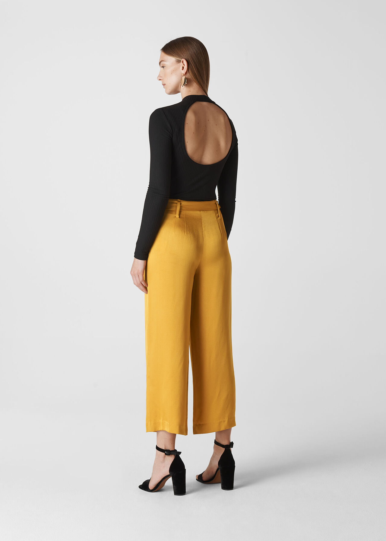 Satin Belted Wide Leg Trouser Gold