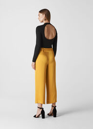 Satin Belted Wide Leg Trouser Gold