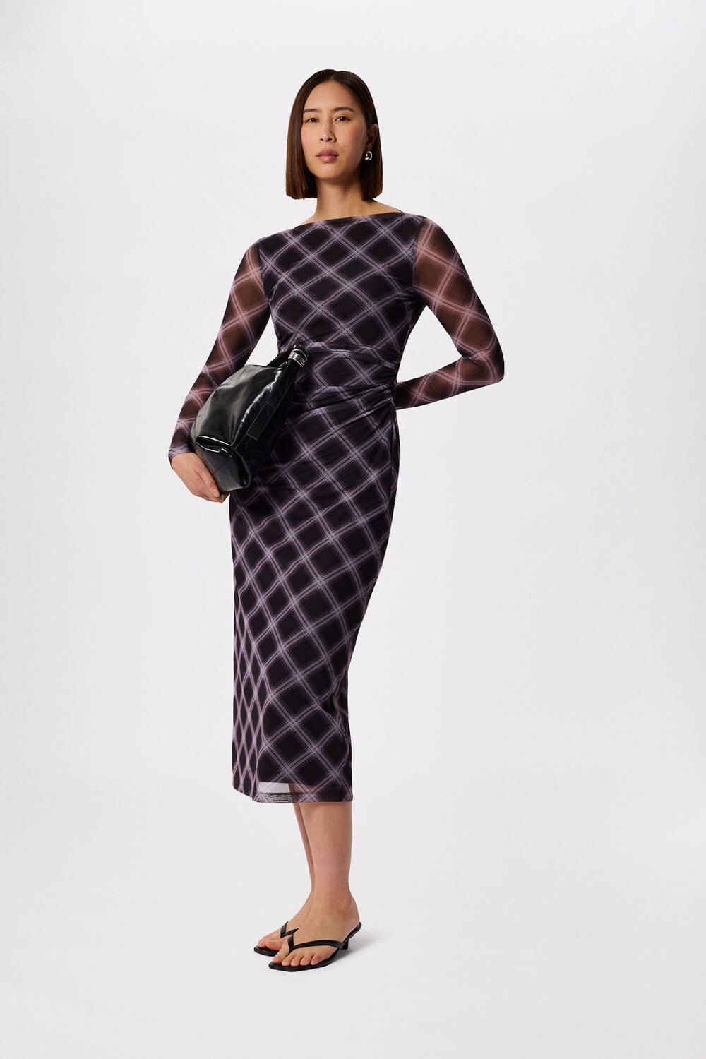 Burgundy Check Mesh Dress