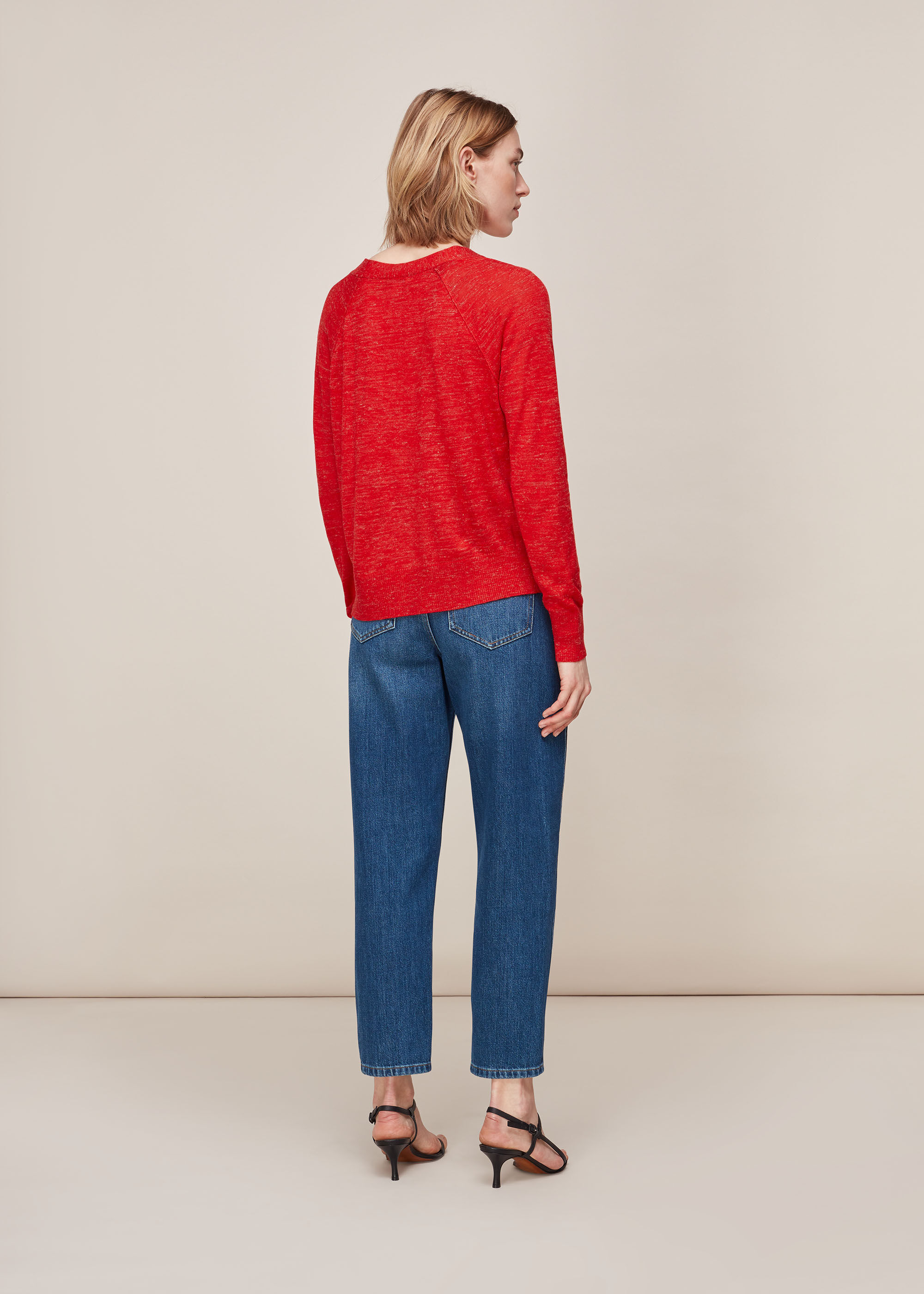 Red Relaxed Linen Mix Cardigan