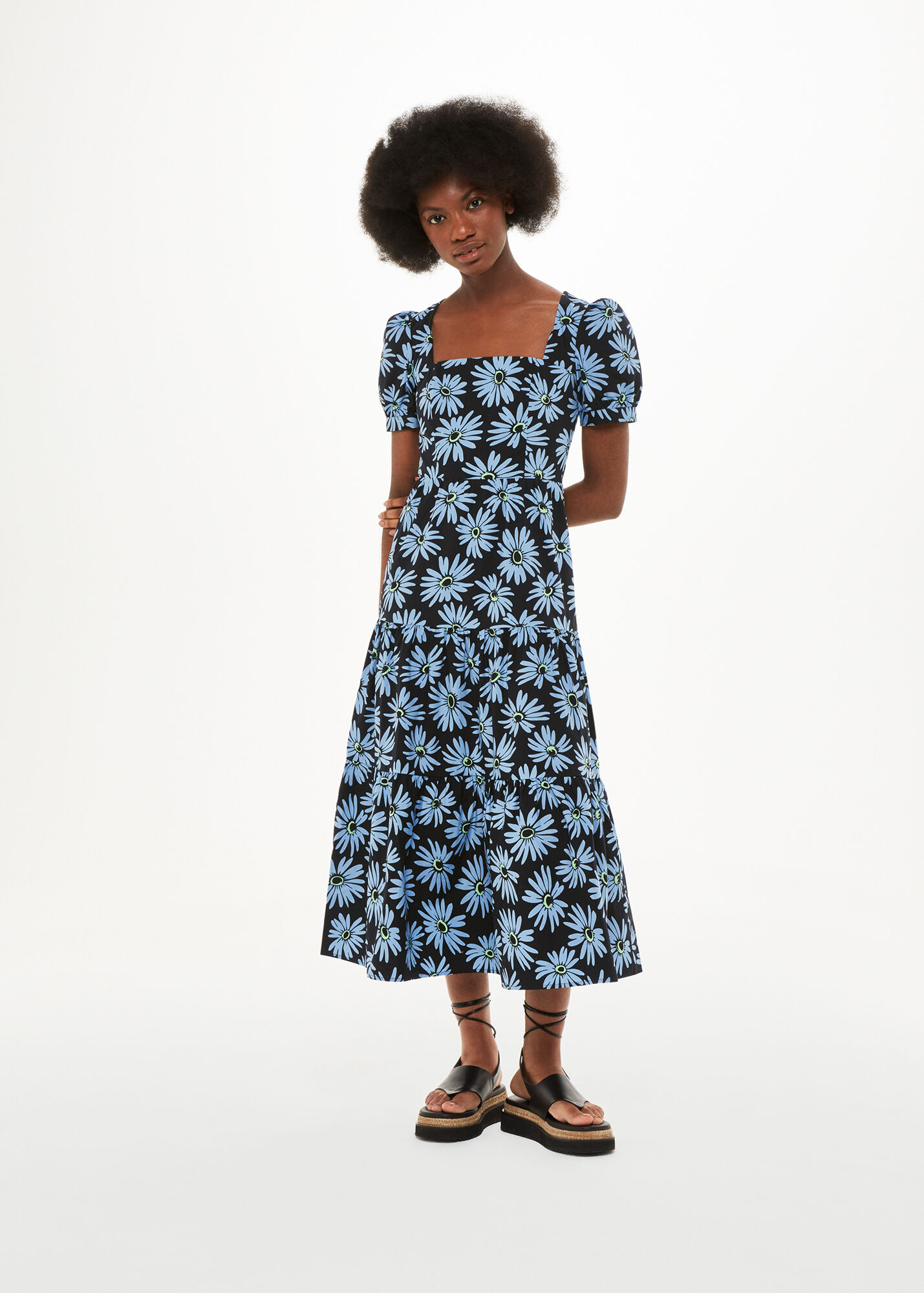 M | 1950s Feather Print Poplin Dress