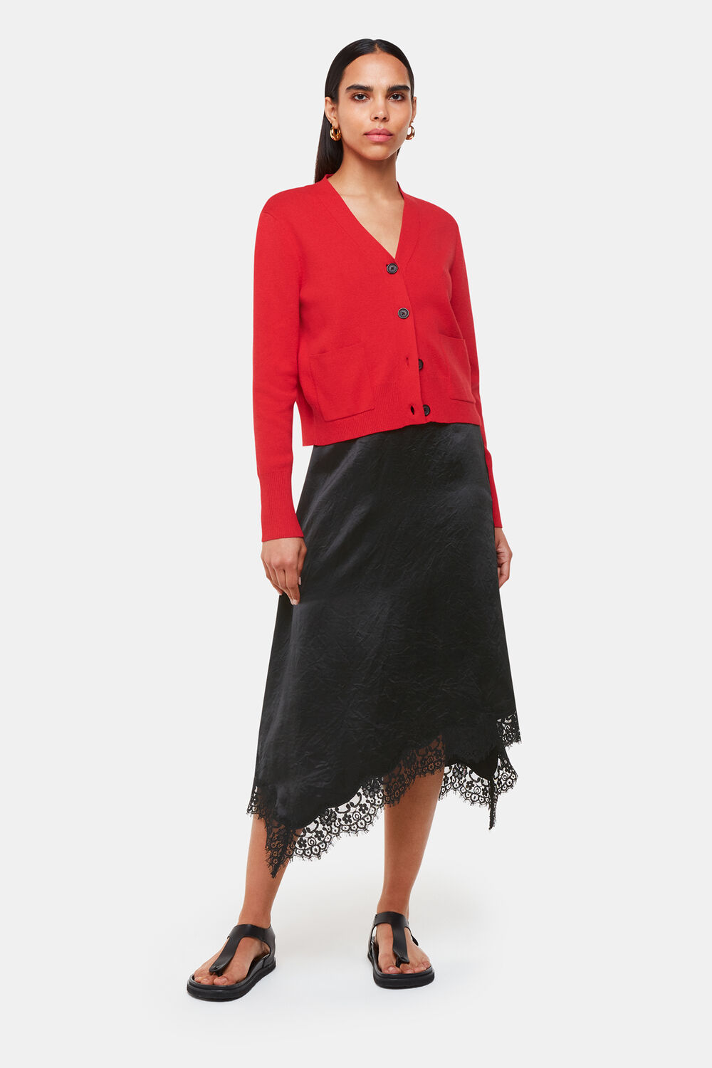 Lace Trim Midi Skirt