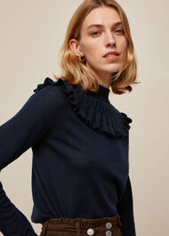 Frill Fine Merino Wool Knit Navy