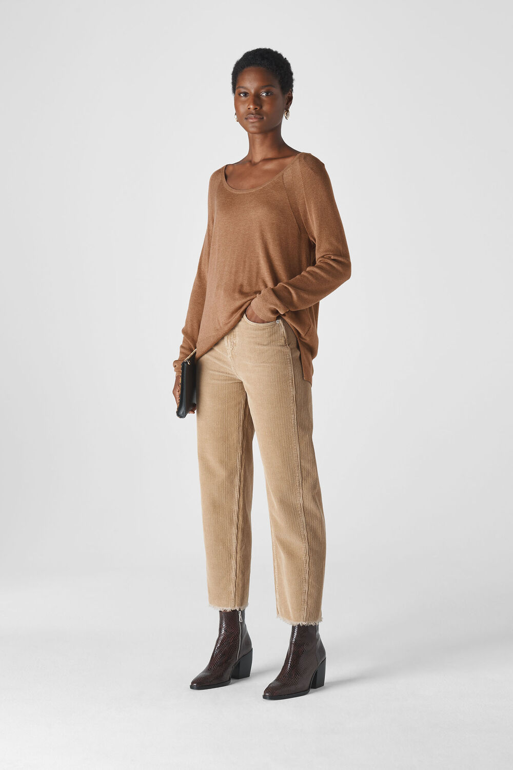Scoop Neck Silk Mix Knit Camel