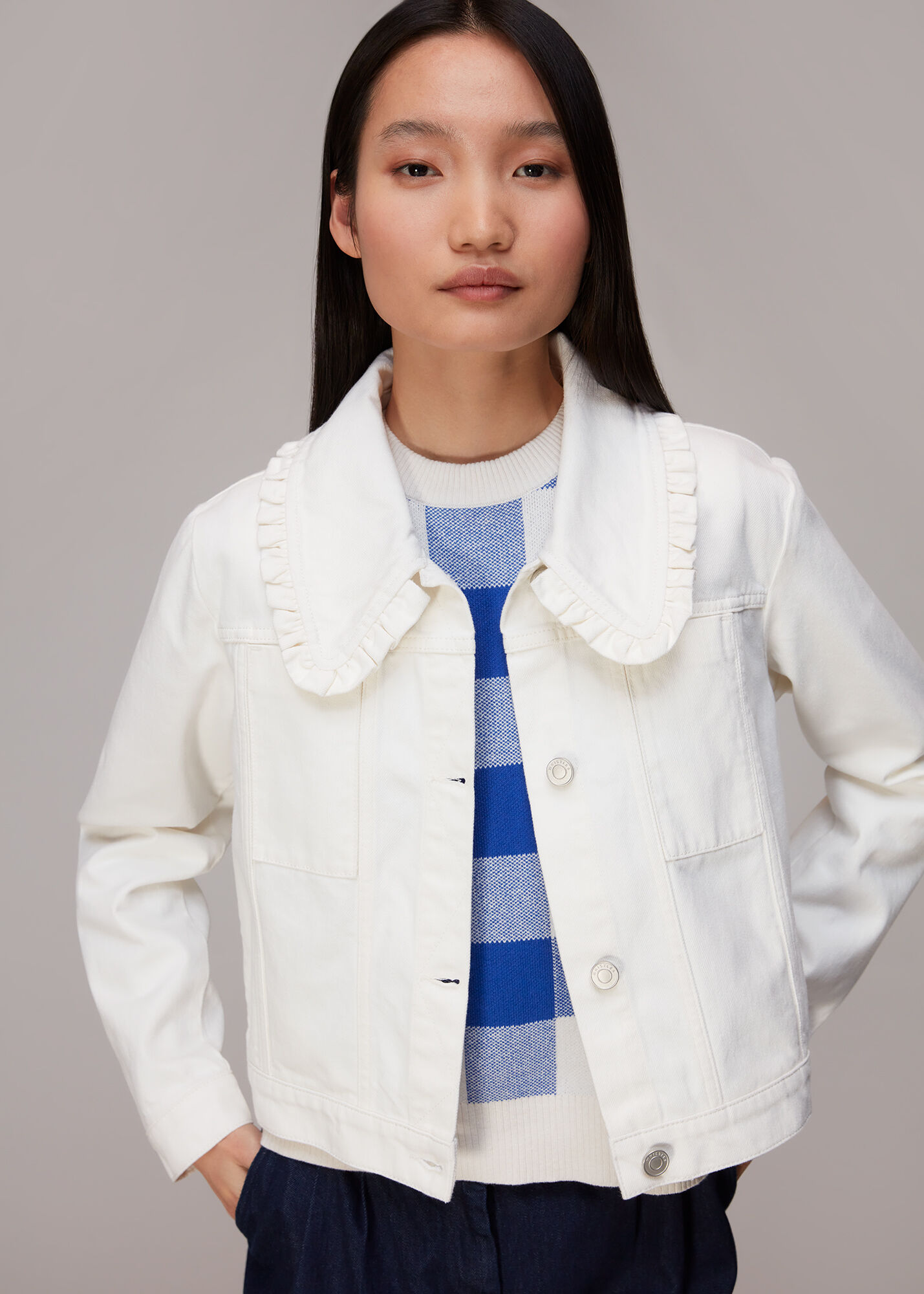 White Collar Detail Denim Jacket WHISTLES