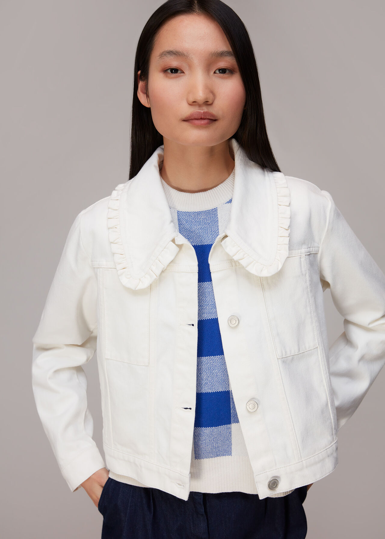 White Collar Detail Denim Jacket | WHISTLES
