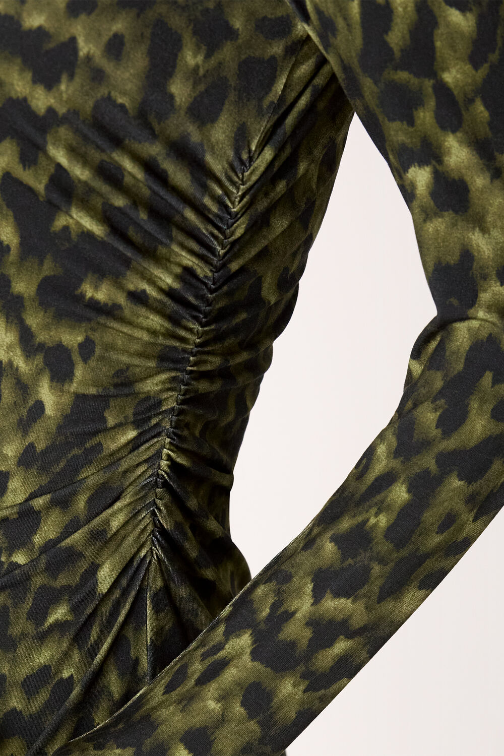 Green Animal Jersey Ruched Dress