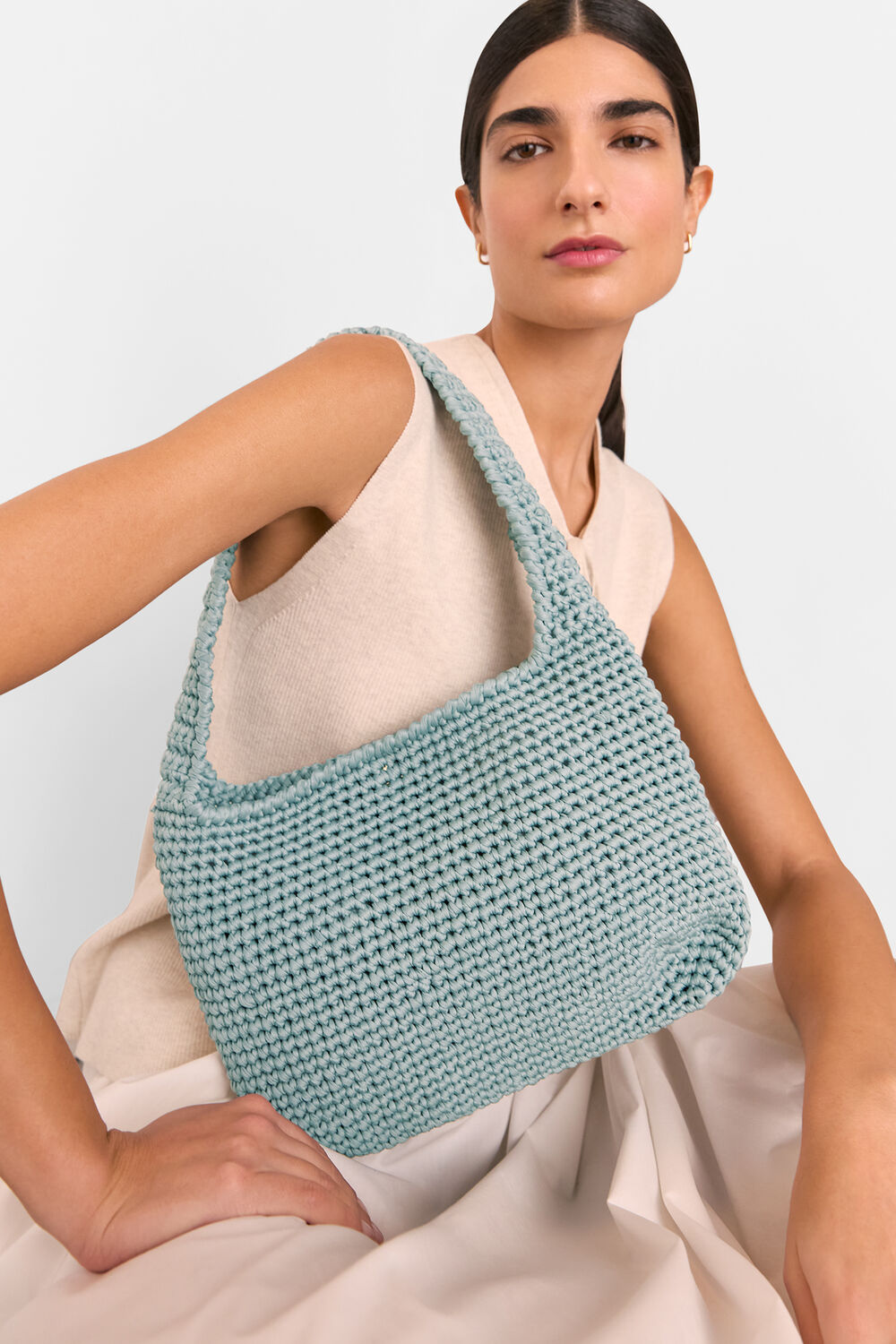 Blue Adaline Crochet Shoulder Bag